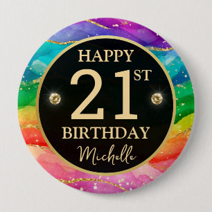 Regenbogen-Achat-Gold-Glitter-Geburtstagsabzeichen Button