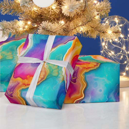 Regenbogen-Achat | Lebendiges abstraktes Steinmust Geschenkpapier (Feiertage)