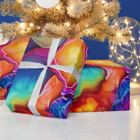 Regenbogen-Achat | Lebendiges abstraktes Steinmust Geschenkpapier (Feiertage)