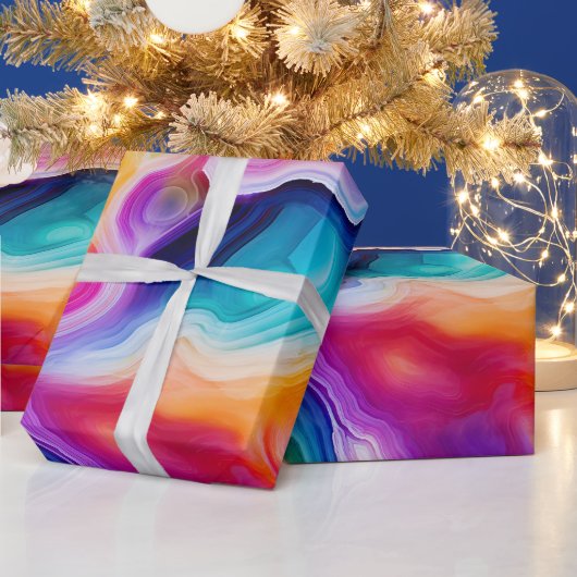 Regenbogen-Achat | Lebendiges abstraktes Steinmust Geschenkpapier (Feiertage)