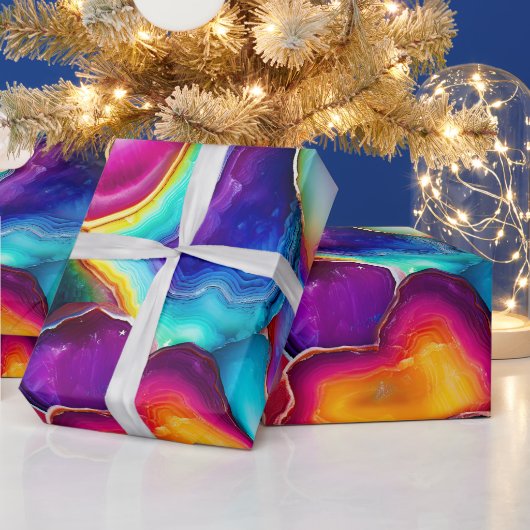 Regenbogen-Achat | Lebendiges abstraktes Steinmust Geschenkpapier (Feiertage)