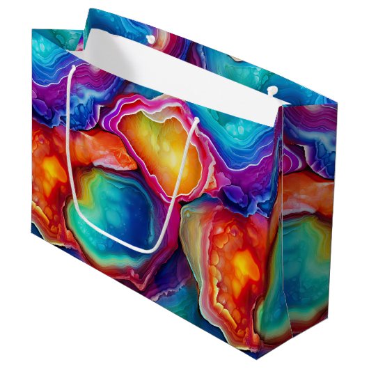 Regenbogen-Achat | Lebendiges abstraktes Steinmust Große Geschenktüte (Vorderseite Schrägansicht)