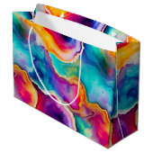 Regenbogen-Achat | Lebendiges abstraktes Steinmust Große Geschenktüte (Rückseite Schrägansicht)