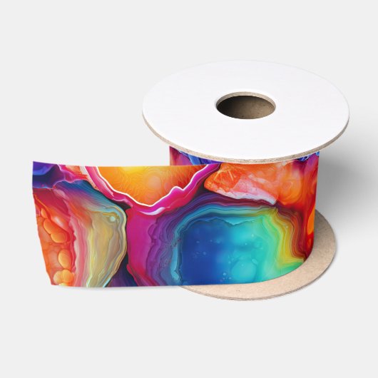 Regenbogen-Achat | Lebendiges abstraktes Steinmust Satinband (Spule)