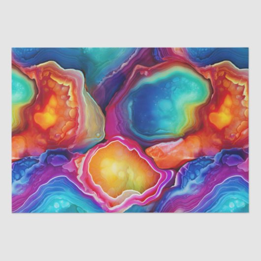 Regenbogen-Achat | Lebendiges abstraktes Steinmust Seidenpapier (Vorderseite)