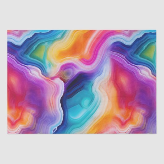 Regenbogen-Achat | Lebendiges abstraktes Steinmust Seidenpapier (Vorderseite)
