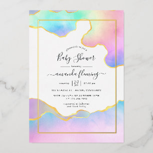 Regenbogen-Achat-Stein-Baby-Party Folieneinladung
