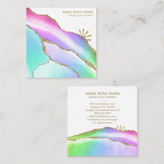 *~* Regenbogen Agate Gold Glitzer Veins Pastell We Quadratische Visitenkarte (Vorne/Hinten)