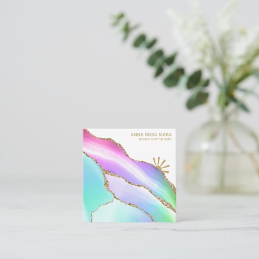 *~* Regenbogen Agate Gold Glitzer Veins Pastell We Quadratische Visitenkarte (Stehend Vorderseite)