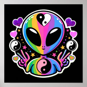 Regenbogen-Alien Yin Yang Aufkleber Trippy Fried Poster