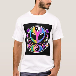 Regenbogen-Alien Yin Yang Aufkleber Trippy Fried T-Shirt