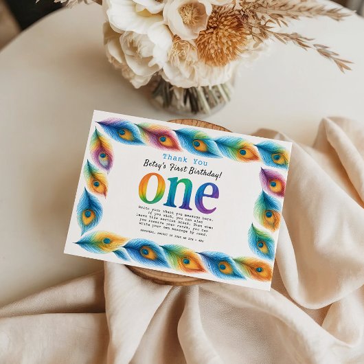 Regenbogen-Aquarell 1. Geburtstag | Farbige Babypa Dankeskarte