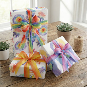 Regenbogen-Aquarell-Blumenverpackungspapiere  Geschenkpapier Set