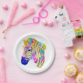 Regenbogen-Aquarell-Farbspritzer-Zebra-Grafik Pappteller (Party)