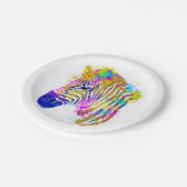 Regenbogen-Aquarell-Farbspritzer-Zebra-Grafik Pappteller (Schrägansicht)