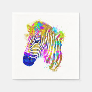 Regenbogen-Aquarell-Farbspritzer-Zebra-Grafik Serviette