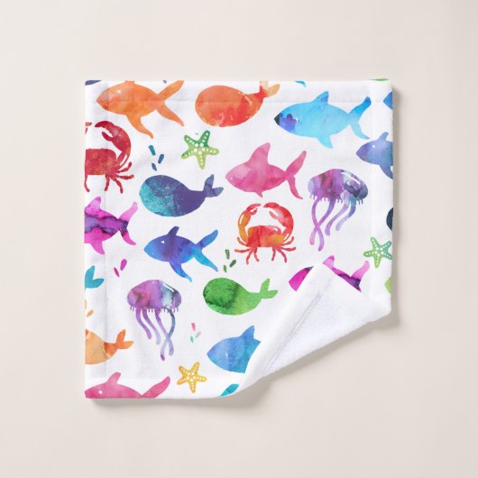 Regenbogen-Aquarell-Fische unter dem Badhandtuch Set (Waschlappen)