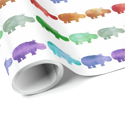 Regenbogen-Aquarell-Flusspferd-Packpapier, glatt Geschenkpapier (Rolleneckpunkt)