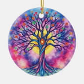 Regenbogen Aquarellbaum Keramik Ornament (Vorne)