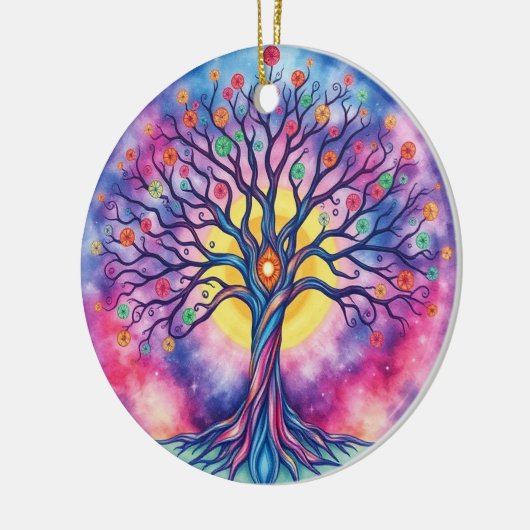 Regenbogen Aquarellbaum Keramik Ornament (Links)