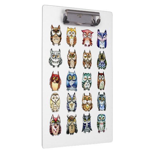 Regenbogen-Aquarelleulen und -katze Klemmbrett (Rechts)