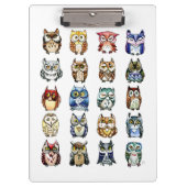 Regenbogen-Aquarelleulen und -katze Klemmbrett (Vorderseite)