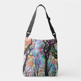 Regenbogen-Aquarellhimmel, schwarze Silhouette Tragetaschen Mit Langen Trägern