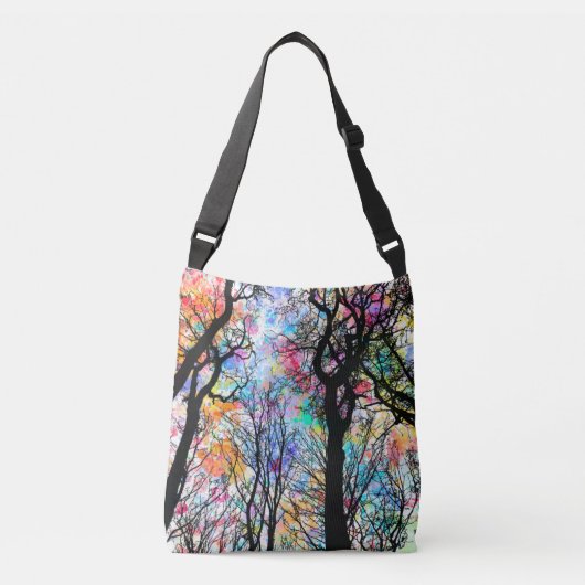 Regenbogen-Aquarellhimmel, schwarze Silhouette Tragetaschen Mit Langen Trägern (Vorderseite)