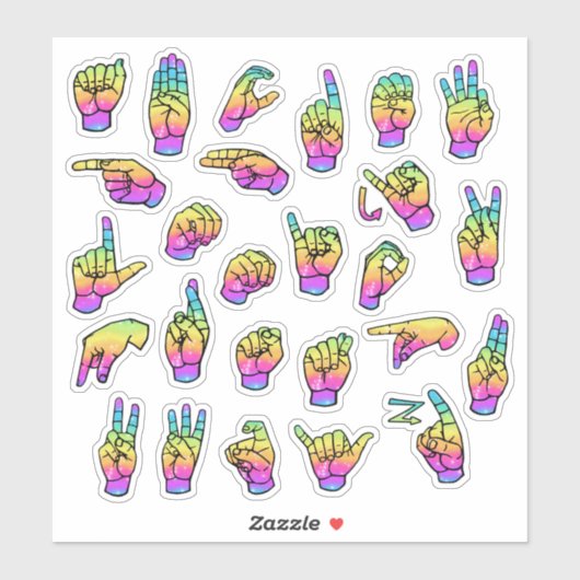 Regenbogen-ASL-Alphabet – Lehrreich & Expressiv Aufkleber (Blatt)