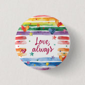 Regenbogen-Aufkleber 'Liebe immer', Wasserfarben-H Button (Vorderseite)