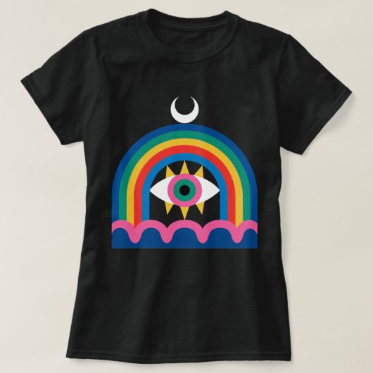 Regenbogen-Auge-Halbmond-Kunst T-Shirt (Design vorne)