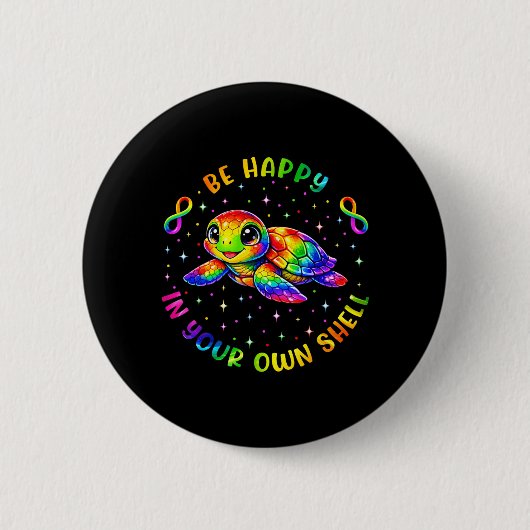 Regenbogen-Autismus-Bewusstseins-Schildkröte Sei g Button (Vorderseite)