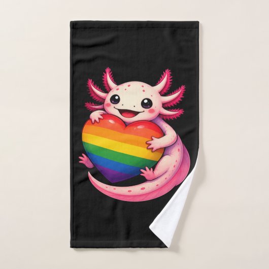 Regenbogen Axolotl Herz Pride Amphibie Handtuch (Handtuch)