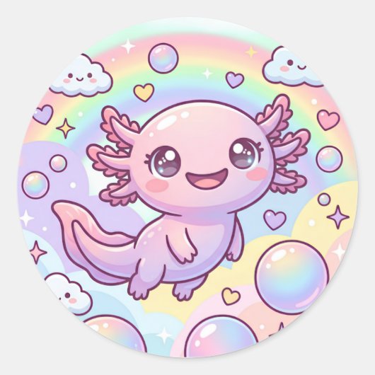 Regenbogen Axolotl Träume Runder Aufkleber (Vorderseite)