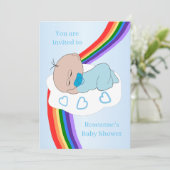Regenbogen Baby Boy Baby Shower Einladung (Stehend Vorderseite)
