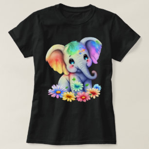 Regenbogen-Baby-Elefant mit blauen Augen Grafik T-Shirt