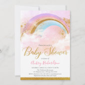 Regenbogen-Babypartymädchen-Pastellrosagold Einladung (Vorderseite)