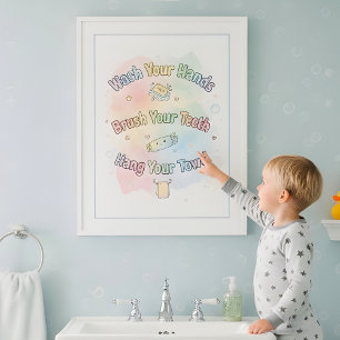 Regenbogen-Badezimmer-Regeln Kinder-Badezimmer-Wan Poster