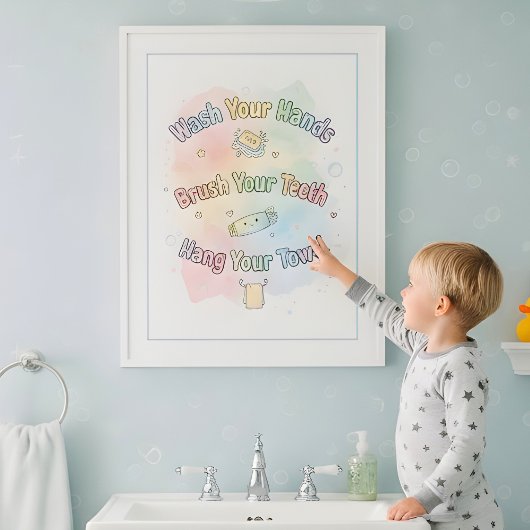 Regenbogen-Badezimmer-Regeln Kinder-Badezimmer-Wan Poster