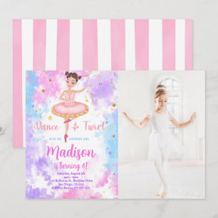 Regenbogen-Ballerina-Foto-Einladung  Einladung