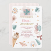 Regenbogen, Ballons, Eiscreme gestreift Geburtstag Einladung (Vorne/Hinten)