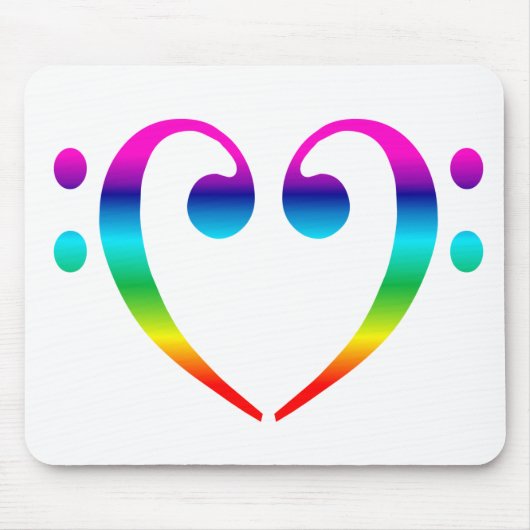 Regenbogen-Bassschlüssel-Herz Mousepad (Vorne)