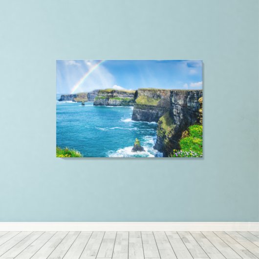 Regenbogen bei Cliffs of Moher Landscape Leinwanddruck (Insitu (Holzboden))