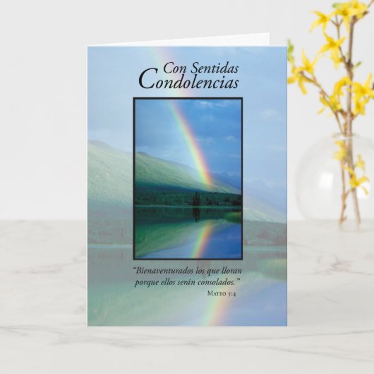 Regenbogen-Beileid, spanisches religiöses Karte (Gelbe Blume)