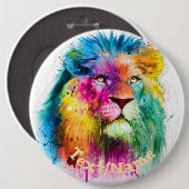 Regenbogen bemalter Löwe Design Pinback Button (Vorne & Hinten)