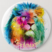Regenbogen bemalter Löwe Design Pinback Button (Vorderseite)