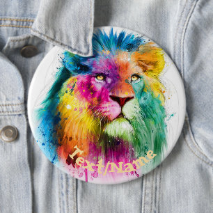 Regenbogen bemalter Löwe Design Pinback Button