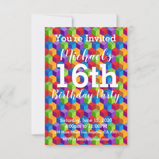 Regenbogen berechnet Block-Geburtstags-Party Einladung (Vorderseite)