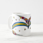 Regenbogen-Biene-Blumen-Glitter-Funkel-Klassischer Kaffeetasse (Vorderseite Links)