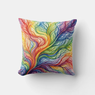 Regenbogen-Blatt-Wurfkissen – Aquarell-Kunst Kissen